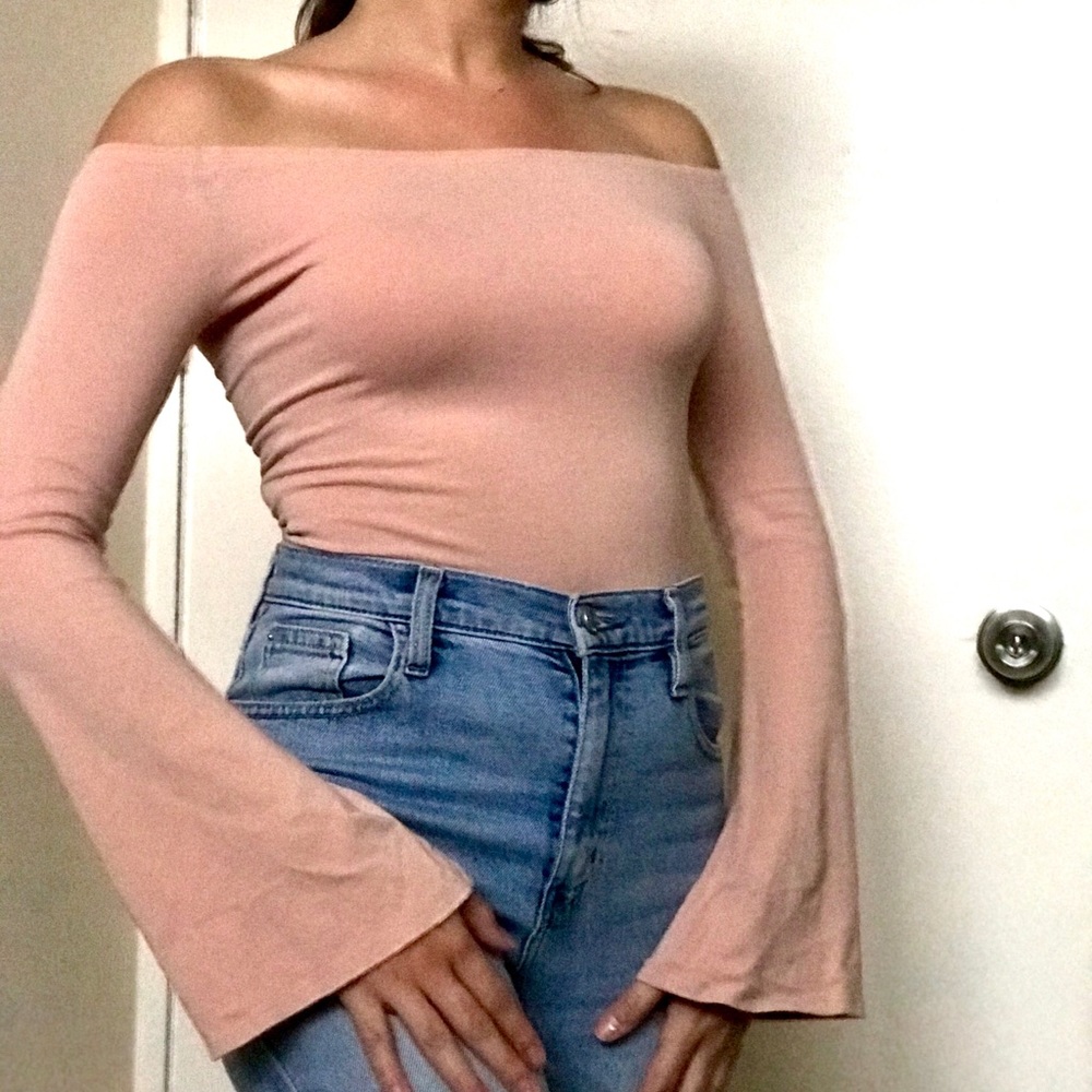 Nude Pink Bodysuit with Kimono Sleeves - Picture 2 of 6